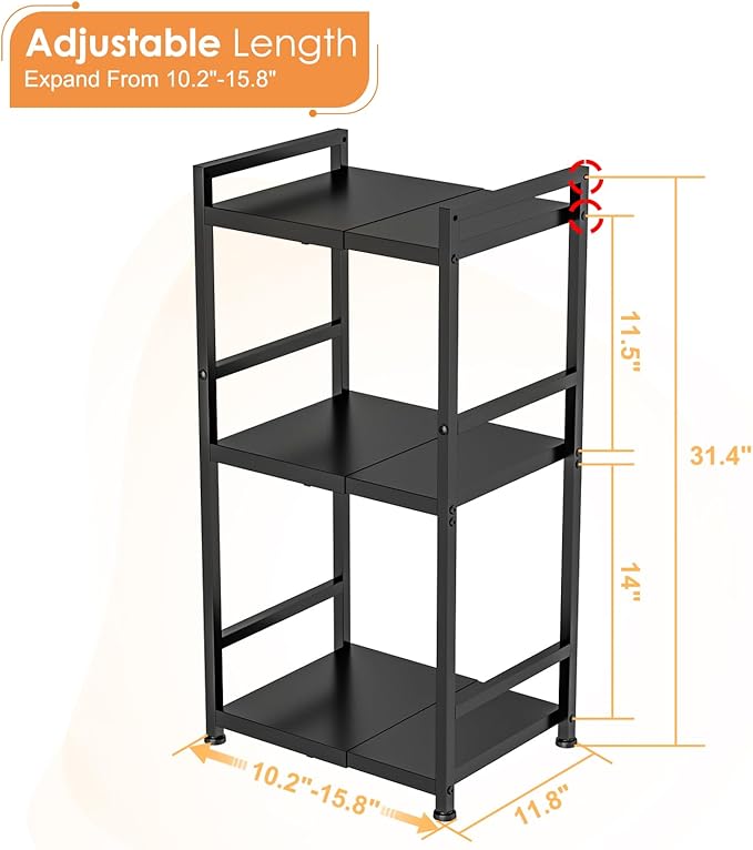 3-Tier Expandable Storage Shelves, 110LBS Heavy Duty Metal Shelving Unit, Adjustable Laundry Room Organization and Storage Shelf Rack,Ideal Narrow Bathroom Kitchen Laundry Room Organizer,Free-Standing-CasaMuseHome