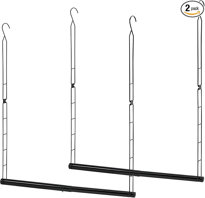 STORAGE MANIAC Hanging Closet Rod, Adjustable Width and Height Closet Hanging Organizer, Space-Saving Clothes Hanging Bar, Closet Extender Hanging Rod Double Closet Hanging Rod, 2 Pack Black-CasaMuseHome