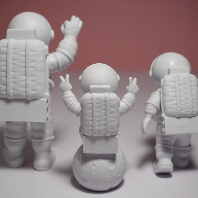 3 Pcs Silver White Astronaut Statues Set, Spaceman Sculpture Figurines Home Ornament Cake Toppers Gift-CasaMuseHome
