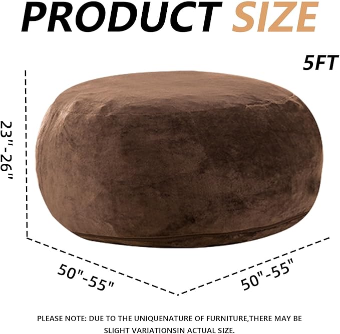 5FT，Big Bean Bag Chairs for Adults，Large beanbag with Filler Included，Memory Foam Material，Easy to Clean and Washable Corduroy Fabric，Suitable for Living Room and Bedroom (Coffee Color, 5 Foot)-CasaMuseHome