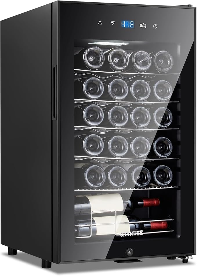 24 Bottle Compressor Wine Cooler Refrigerator with Lock, Freestanding Wine Fridge, 41°F-64°F Digital Temperature Control, Large Wine Cellar for Red, White, Champagne, and Sparkling Wine – Black-CasaMuseHome
