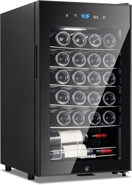 24 Bottle Compressor Wine Cooler Refrigerator with Lock, Freestanding Wine Fridge, 41°F-64°F Digital Temperature Control, Large Wine Cellar for Red, White, Champagne, and Sparkling Wine – Black-CasaMuseHome