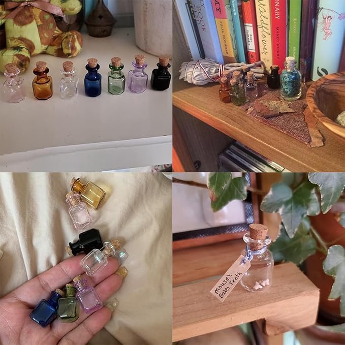2ml Very Mini Rectangle Glass Color Bottles With Cork Colored Glass Bottles with Cork Stoppers Mix 7 Colors-CasaMuseHome