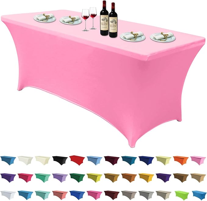 ABCCANOPY 5 FT Pink Spandex Table Cover Stretch Fitted Wrinkle Resistant Tablecloth Reuse for Rectangular Folding Table Patry Event Wedding Banquet Protector-CasaMuseHome
