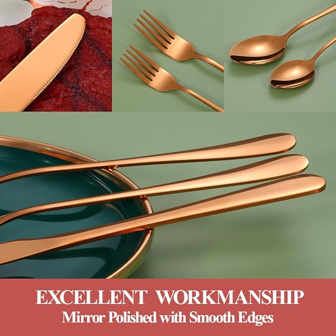 30 Pcs Rose Gold Silverware Set for 6, Food Grade Stainless Steel Flatware Set, Eating Utensils Sets Include Fork/Knife/Spoon,Home Kitchen Tableware Set, Reusable Cutlery Set, Dishwasher Safe-CasaMuseHome