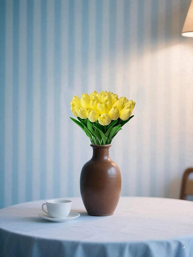 15pcs Artificial Tulips Flowers Real Touch Latex Bouquet Fake Tulips for Office Wedding Party Home Kitchen Garden Decoration-CasaMuseHome
