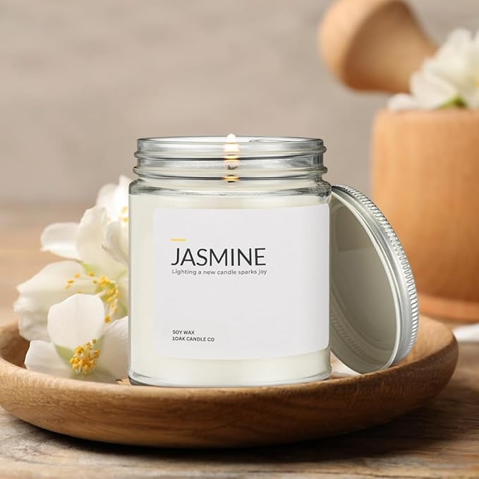 1OAK Jasmine Candle - Soy Wax Scented Candles (Jasmine) - Soy Candles for Home Scented - Long Burning Premium - Hand-Poured (7oz.)-CasaMuseHome