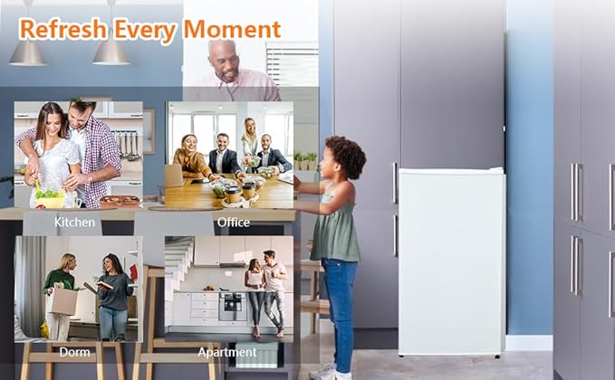 3.2 Cu.Ft Mini Fridge with Freezer, Small Refrigerator with Single Door and Adjustable Thermostat, Shelf, Energy Efficient, Compact Fridge for Bedroom, Office，white-CasaMuseHome