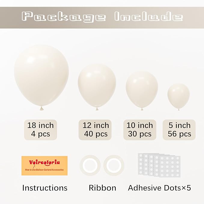 130pcs White Sand Balloons Different Sizes 18" 12" 10" 5" Off White Party Latex Balloons for Birthday Baby Shower Graduation Wedding Gender Reveal Anniversary Party Decorations-CasaMuseHome