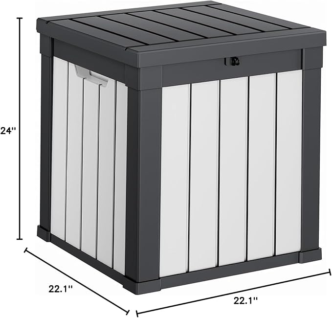 40 Gallon Resin Deck Box, Lockable Patio Outdoor Storage Box for Furniture, Garden Tools and Tools Storage, Waterproof Outside Storage Boxes - Black&White-CasaMuseHome