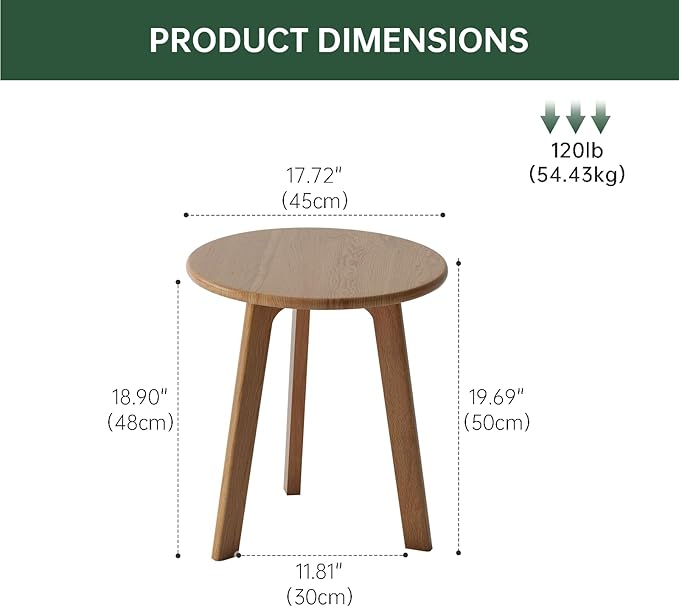 100% Solid Oak Round Side Table Set of 2, Small Bedside Table for Small Spaces, Living Room End Table with Stable Frame, Modern Nightstand for Bedroom Couch(Natural, 17.71" D x 19.68" H)-CasaMuseHome