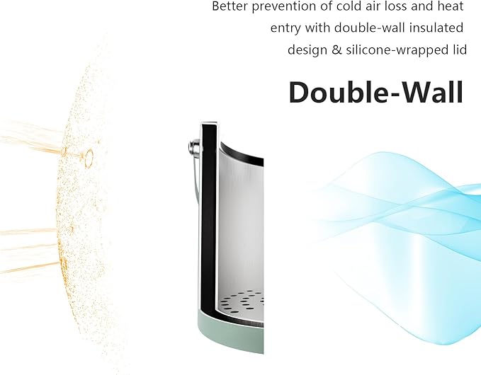 3L Ice Bucket with Silicone Lid, Scoop, Tongs & Strainer, Stainless Steel Double Wall Insulated Ice Buckets for Parties & Cocktail Bar, Outdoor Champagne Ice Container Bin, Dusty Green-CasaMuseHome