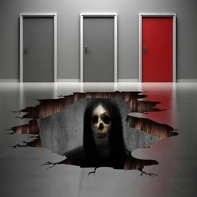 3D Halloween Wall Decals Scary Skeleton Halloween Wall Stickers, Spooky Long Hair Zombie Floor Decor Posters Decals Decorations for Living Room Bedroom Party Supplies-CasaMuseHome