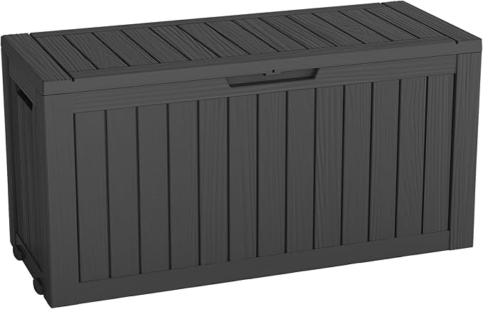 72 Gallon Deck Box Lockable Resin Outdoor Storage Box waterproof Outdoor Container for Patio Furniture Cushions, Pillow-CasaMuseHome