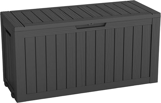 72 Gallon Deck Box Lockable Resin Outdoor Storage Box waterproof Outdoor Container for Patio Furniture Cushions, Pillow-CasaMuseHome