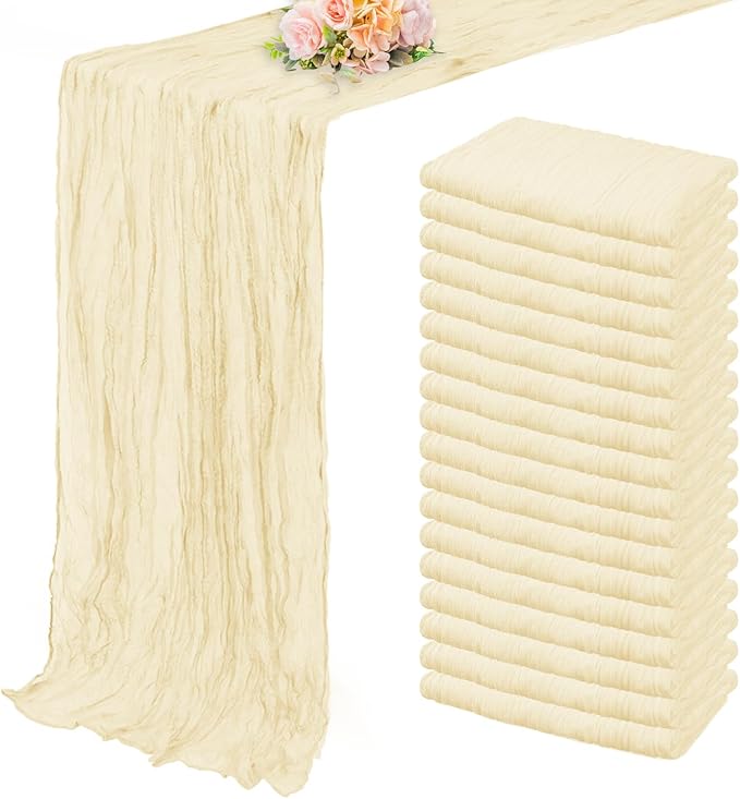 10FT 20 Pack Beige Cheesecloth Table Runner 20 x 120 Inch Long Rustic Gauze Fabric Cheese Cloth Table Runner for Wedding Bridal Baby Shower Table Decorations Boho Sheer Birthday Party Table Decor-CasaMuseHome