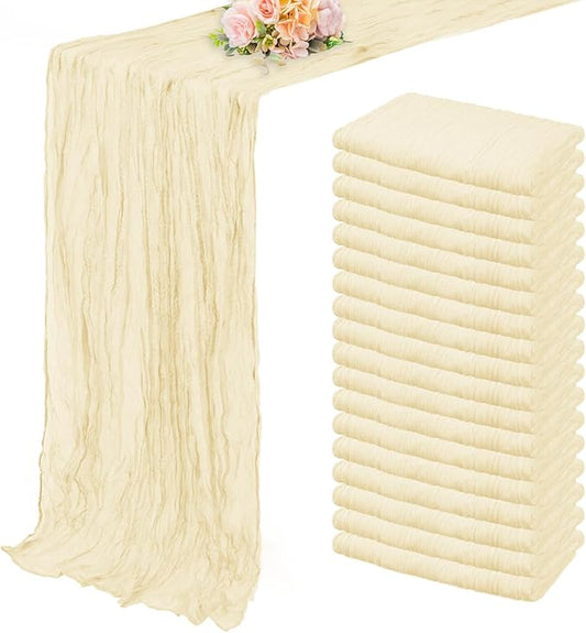 10FT 20 Pack Beige Cheesecloth Table Runner 20 x 120 Inch Long Rustic Gauze Fabric Cheese Cloth Table Runner for Wedding Bridal Baby Shower Table Decorations Boho Sheer Birthday Party Table Decor-CasaMuseHome