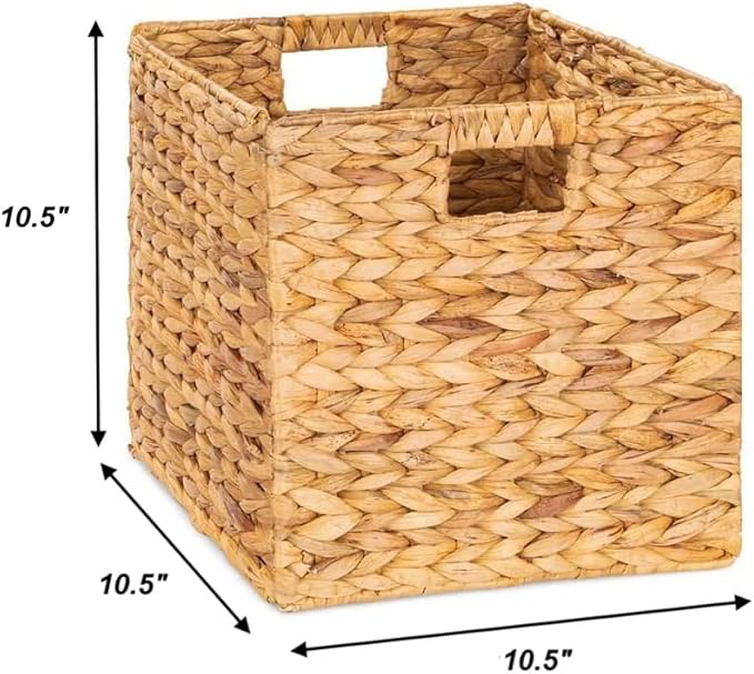 10.5 x 10.5in Wicker Storage Baskets for Shelves, Water Hyacinth Storage Baskets, Woven Baskets for Storage, Wicker Storage Basket for Bedroom, Living Room (6 Packs 10.5x10.5in)-CasaMuseHome