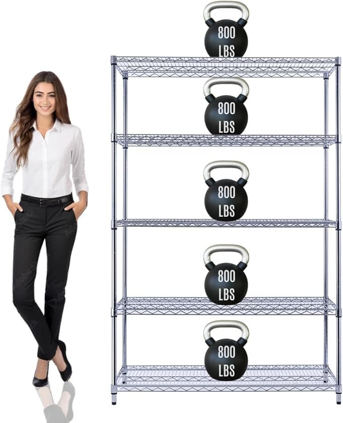 48"x18"x72" PRIME HEAVY DUTY Chrome 5-Tier Wire Shelving NSF 4000 LBS MAX Capacity Storage Rack for Commercial, School, Home, Garage, Warehouse, Industrial, and Hospital Uses (with Wheels)-CasaMuseHome