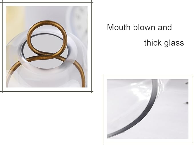 5"x7.5" Versatile Modern Metal Hurricane Lantern with Handmade Sturdy Glass Dome for 3" Pillar Candle & Plants (Brass, 5"x7.5" for 3" Pillar)-CasaMuseHome