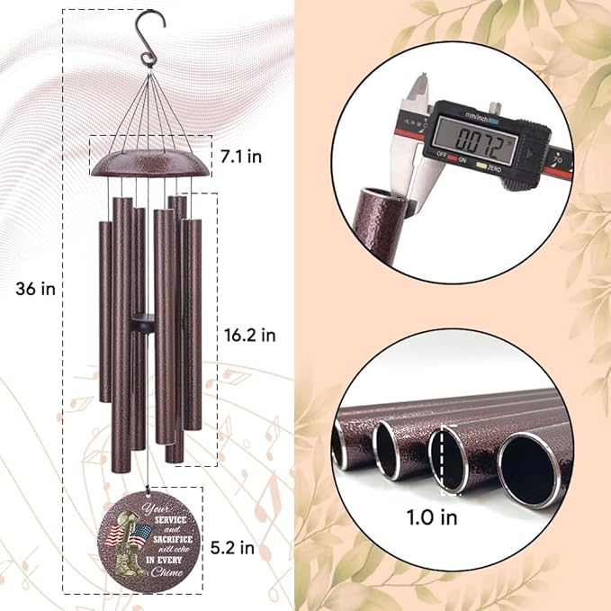36inch Personalized Wind Chimes, Memorial Wind Chimes for US Veteran, Wind Chime for Loss of Loved Dad/Mom, Sympathy Memorial Gifts, Thank You Veteran Solider, Outdoor Decor-CasaMuseHome
