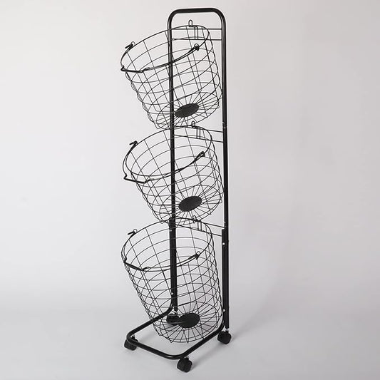 3 Tier Laundry Basket with Rolling Lockable Wheels Wire Metal Sorter Storage Trolley Shelf Basket Durable Metal Sorter Clothes Storage Trolley Shelf with Removable Hamper for Organizing Clothes-CasaMuseHome