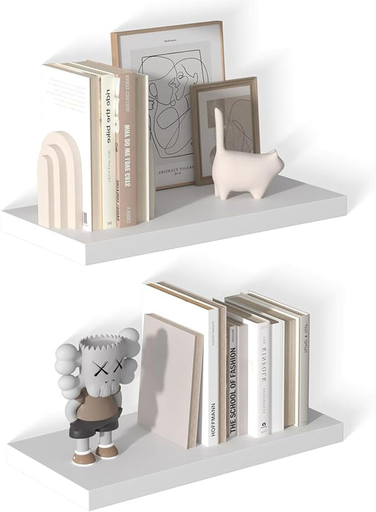 12 Inch Deep Floating Shelves for Wall 2 Pack White Floating Shelves Large Storage Space Wall Mount Shelf for Living Room Kitchen Bathroom 24" W x 12" D x 1.2" White-CasaMuseHome