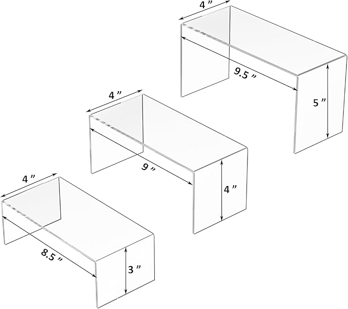 8.5x9x9.5 Inch Acrylic Risers Display Stands 3pcs, Rectangular Display Risers 3 Steps, Clear Acrylic Stand for Brand Store, Retails-CasaMuseHome