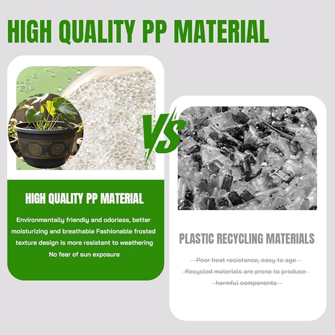 4 Pack 12 inch Plant Pots, Retro Pattern Planters with Drainage Holes and Saucer, Sturdy Plastic Garden Flower Pots for Indoor & Outdoor Plants-CasaMuseHome