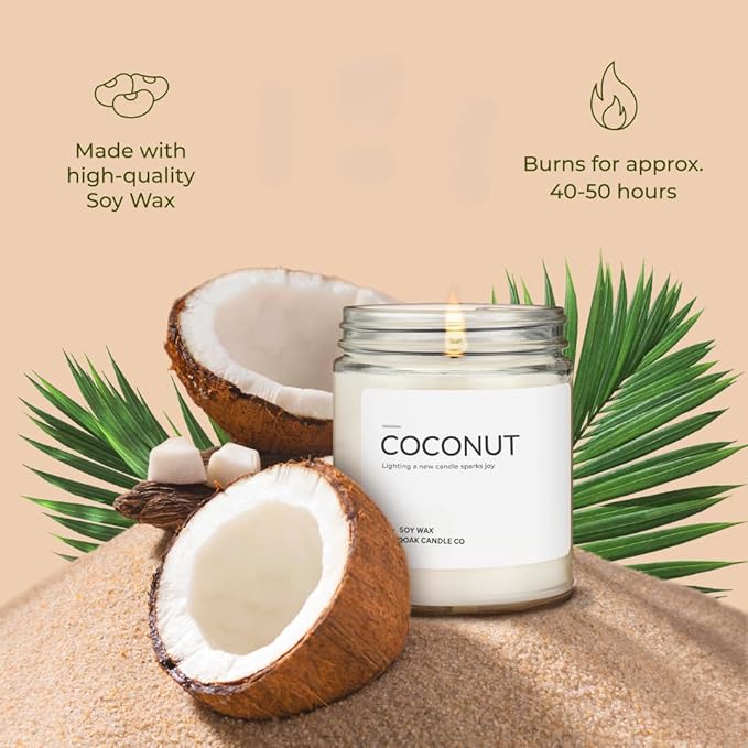 1OAK Soy Wax Scented Candle (Coconut) - Long Burning Premium Hand-Poured (7oz.)-CasaMuseHome
