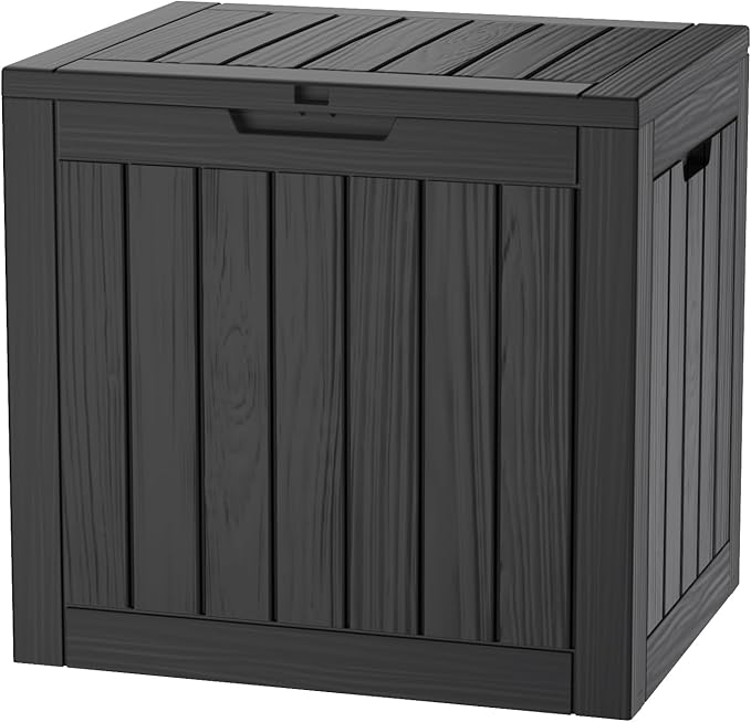 35 Gallon Lockable Resin Deck Box, Waterproof & UV-Resistant Outdoor Storage Box for Outdoor Cushion Storage, Garden Tools & Pool Accessories Storage, Black-CasaMuseHome