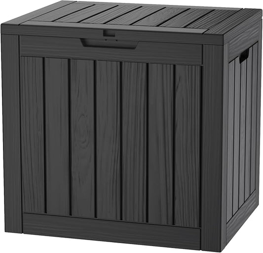 35 Gallon Lockable Resin Deck Box, Waterproof & UV-Resistant Outdoor Storage Box for Outdoor Cushion Storage, Garden Tools & Pool Accessories Storage, Black-CasaMuseHome