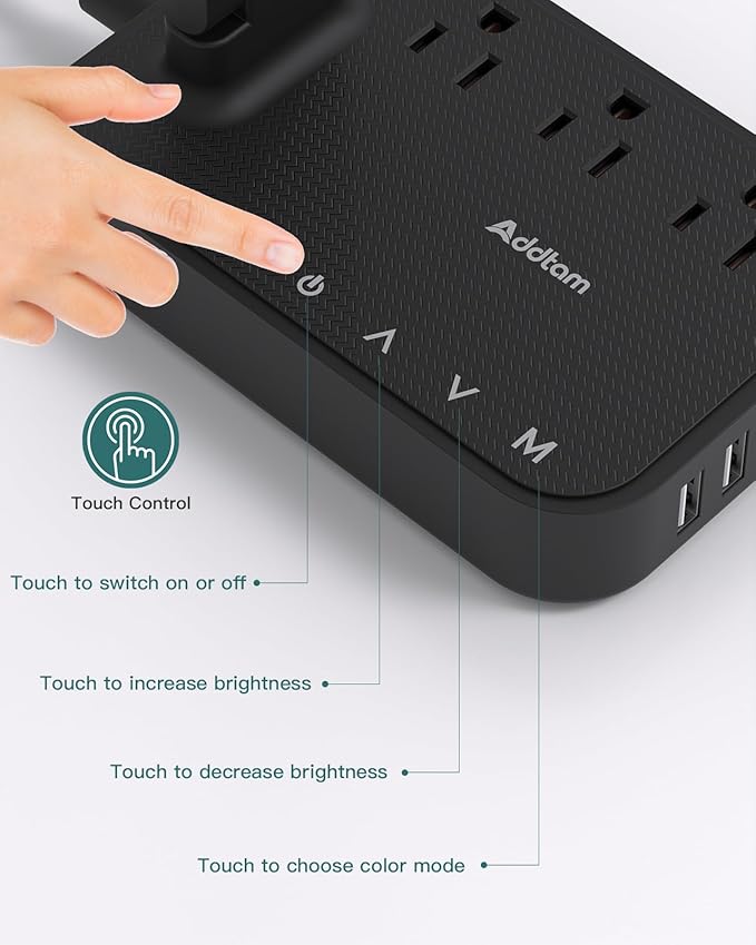 Addtam LED Desk Lamp, Power Strip with 3 Outlets 4 USB Charging Ports(2 USBC), 4 Modes 5 Level Brightness Touch Lamp, Small Desk Lamp for Home Office College Dorm Room Essentials-CasaMuseHome