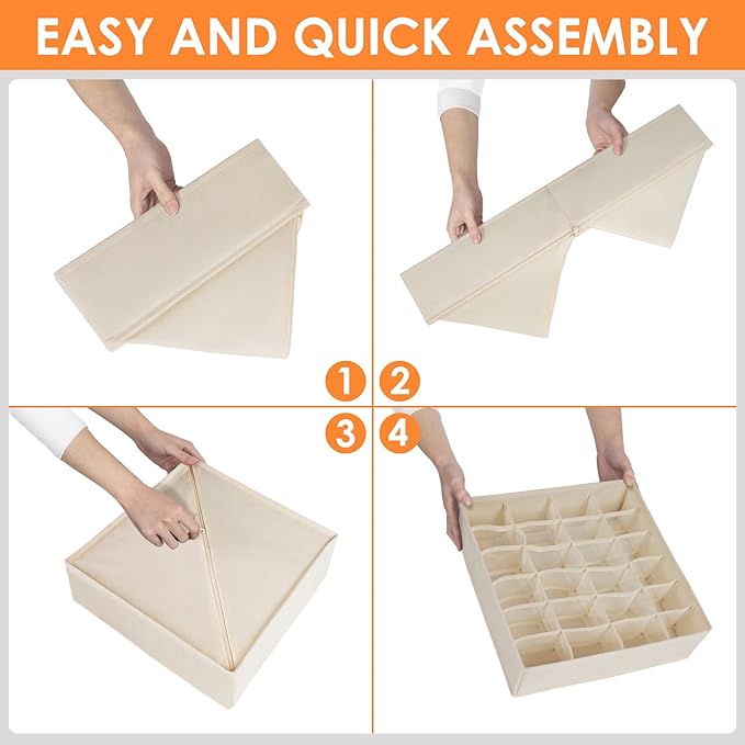 6 Pack Sock Underwear Drawer Organizer Dividers, 58 Cell Foldable Fabric Dresser Closet Organizers and Storage Bins for Clothing, Baby Clothes, Bra, Panty, Scarf, Ties (Beige)-CasaMuseHome