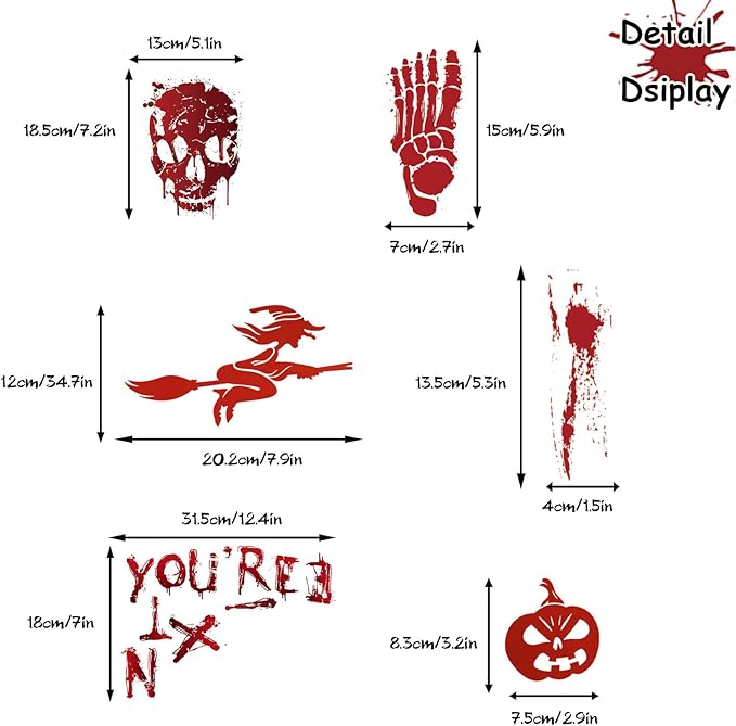 8 Sheets Halloween Window Clings, Bloody Handprint Footprint Window Stickers Scary Halloween Decorations Self Adhesive Wall Decal for Party Bathroom Car Door Zombi Restroom Sign Decals-85 Pcs-CasaMuseHome