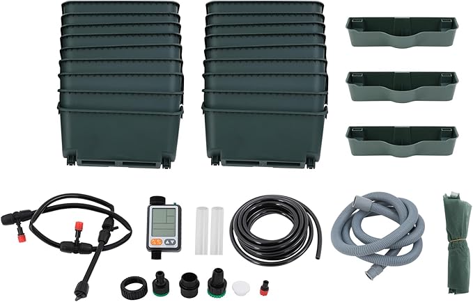 18 Pots Self-Watering Vertical Wall Planter, 39.4”L x 39.4”H Stackable Plastic Wall-Mounted Plant Grow Pots, Wall Hang Garden Planter Outdoor Indoor for Herbs Flowers Strawberries (Green)-CasaMuseHome