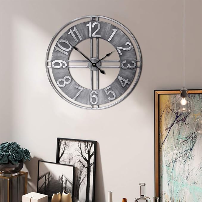 24 inch Large Wall Clock Decorative Metal Retro Oversized Clocks Decor for Home Farmhouse Living Room-CasaMuseHome