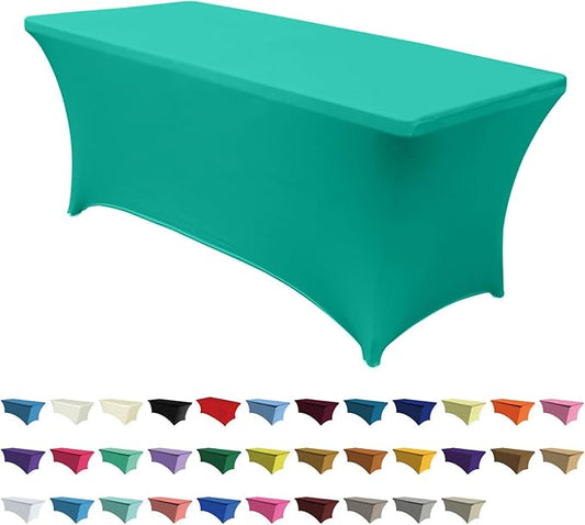 ABCCANOPY 6 FT Spandex Table Cover Stretch Fitted Wrinkle Resistant Tablecloth Reuse for Rectangular Folding Table Patry Event Wedding Banquet Protector Turquoise-CasaMuseHome