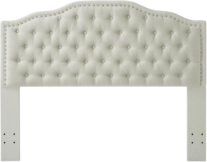 24KF Upholstered Button Tufted Queen Headboard with Nailhead Trim, Elegant Boucle Fabric Full headboard, 6031-Q-Boucle-Beige-CasaMuseHome