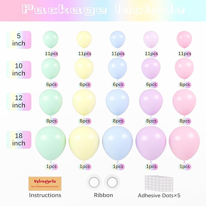 130pcs Pastel Balloons Different Sizes 18" 12" 10" 5" Macaron Latex Balloon Garland Arch Kit for Birthday Easter Baby Shower Graduation Wedding Gender Reveal Anniversary Party Decorations-CasaMuseHome