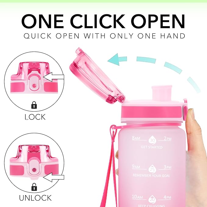 32oz Motivational Water Bottles with Time Marker & Fruit Strainer, Transparent Gradient Color Water Bottle with Times to Drink, Leakproof & BPA Free, Reusable Bottle with Strap (No Straw)-CasaMuseHome