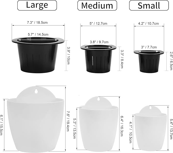 3 Pack Self Watering Wall Hanging Planter Pots Vertical Garden Window Hang Mount Indoor Outdoor Plant Flower Basket for Kitchen Herbs Balcony Railing Shelf Fence Bedroom Trellis Decor Modern White Box-CasaMuseHome