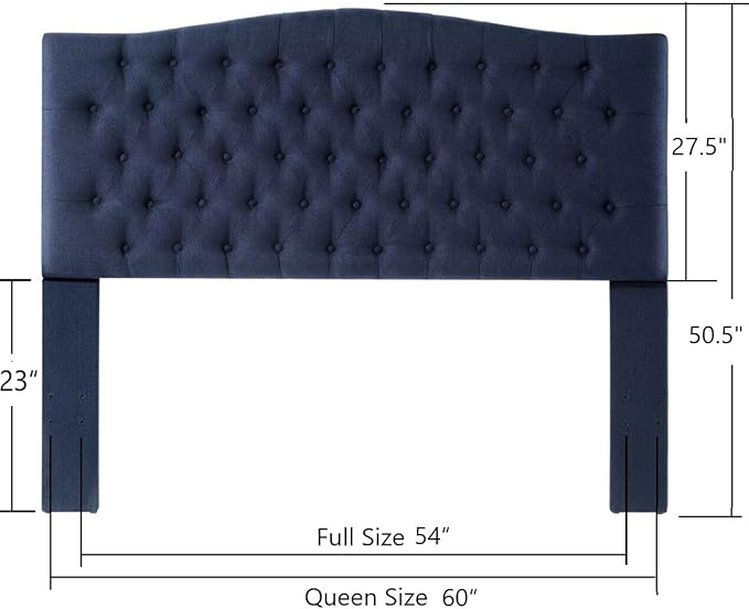 24KF Upholstered Tufted Button Linen Fabric Headboard,Comfortable Fashional Headboard Queen/Full Size,Navy Blue-CasaMuseHome