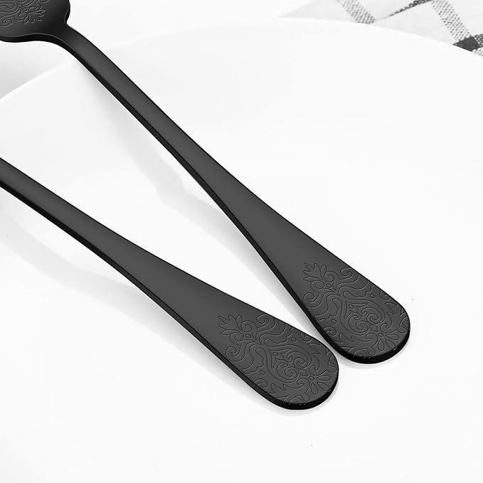 40 Pcs Black Silverware Set for 8 with Classical Flower Embossed Design, Food Grade Stainless Steel Flatware Set, Eating Utensils Sets Include Fork/Knife/Spoon, Cutlery Set, Dishwasher Safe-CasaMuseHome