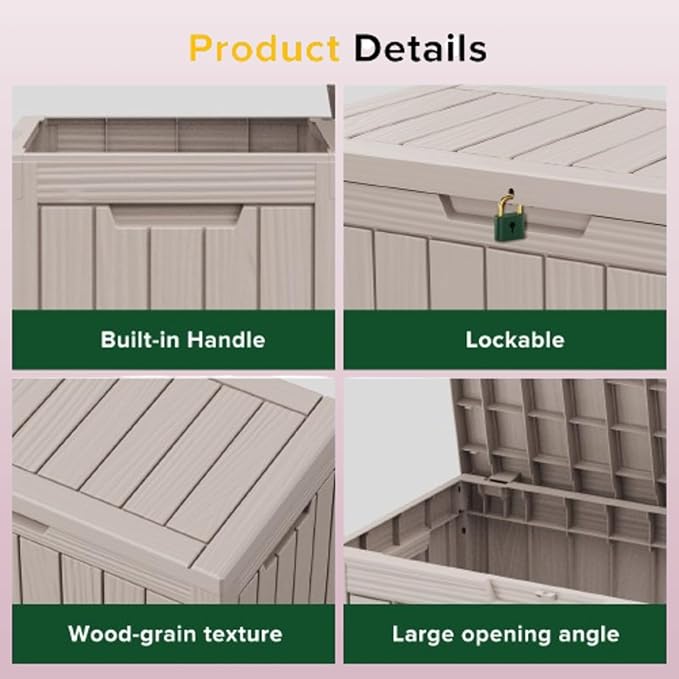 45 Gallon Lockable Resin Deck Box, Waterproof & UV-Resistant Outdoor Storage Box for Outdoor Cushion Storage, Garden Tools & Pool Accessories Storage, Gray-CasaMuseHome