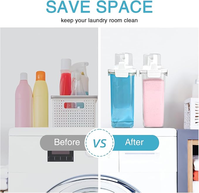 2 Pack Laundry Detergent Dispenser, 78oz Detergent Dispenser, Refluxable Laundry Detergent Container, Plastic Liquid Laundry Detergent Dispenser for Laundry Room Organization with 6 Labels-CasaMuseHome