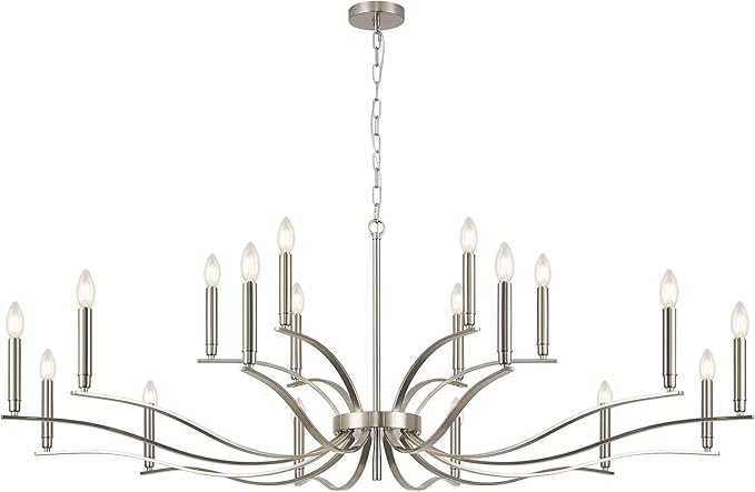 18 Light Nickel Living Room Chandelier High Ceiling Foyer Candle Chandelier Large Modern 59in Metal Chandeliers Hanging Light for Master Bedroom Dining Room Light Fixture Over Table-CasaMuseHome