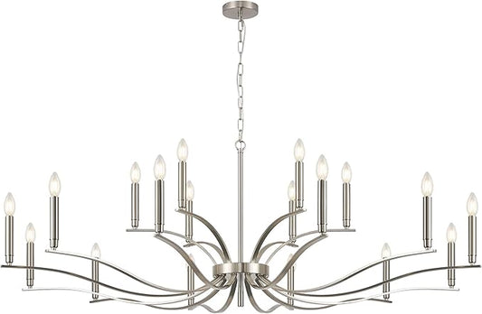 18 Light Nickel Living Room Chandelier High Ceiling Foyer Candle Chandelier Large Modern 59in Metal Chandeliers Hanging Light for Master Bedroom Dining Room Light Fixture Over Table-CasaMuseHome