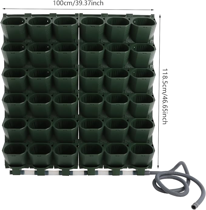 36 Pockets Hanging Planter Bags, Vertical Wall Mounted Plant Planting Grow Bags, Stackable Wall Planter with Timer, Self Watering Hanging Planters for Outdoor Indoor Garden-Green-CasaMuseHome