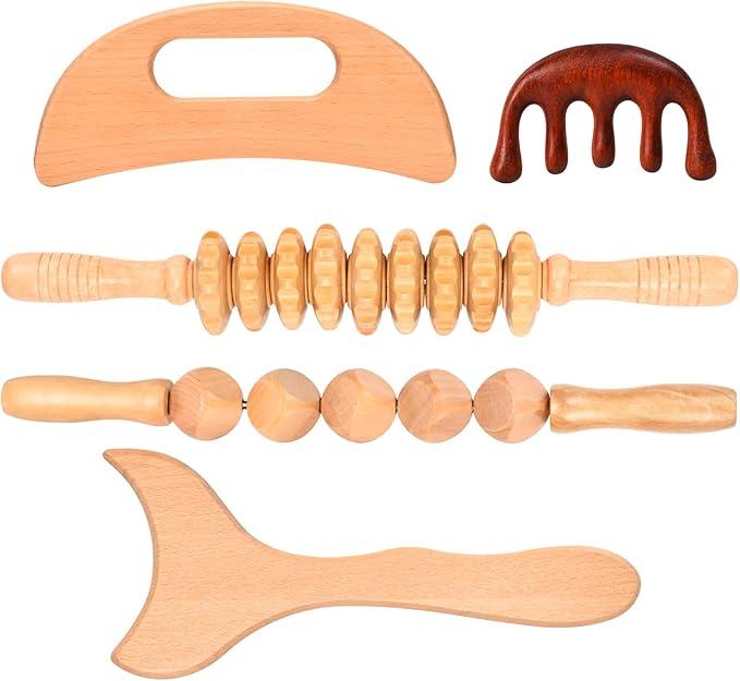 5 in 1 Wood Therapy Massage Tools Lymphatic Drainage Massager Maderoterapia Kit Wooden Massager Body Sculpting Tools for Muscle Pain Relief, Anti-Cellulite, Body Contouring and Shaping-CasaMuseHome